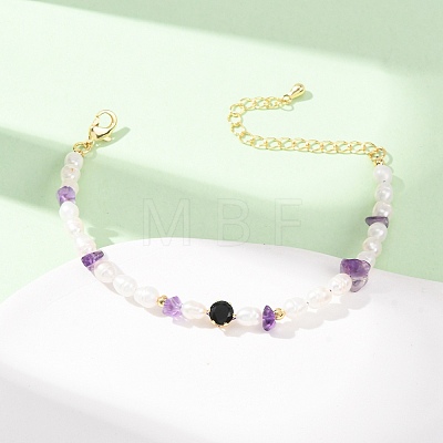 Natural Amethyst Chip and Rice Natural Pearl Beaded Bracelets GG-CBA3297-13G-F-1