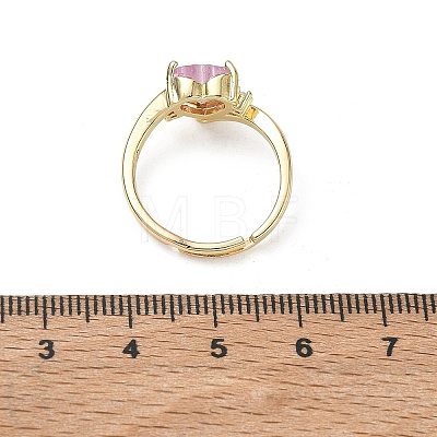 Adjustable Brass Finger Rings with Pink Heart Cubic Zirconia for Valentine's Day CU-CBA7E55-11G-1