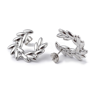 Non-Tarnish 304 Stainless Steel Olive Branch Wreath Stud Earrings for Women EJEW-I284-02P-1