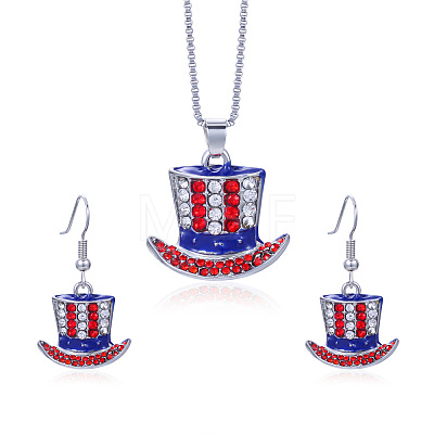 Independence Day Zinc Alloy Enamel & Rhinestone Pendant Necklaces & Dangle Earrings Sets FS-WG64DB3-08-1