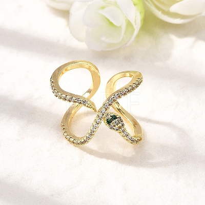 Brass Micro Pave Cubic Zirconia Cuff Rings for Women RJEW-F188-01G-1