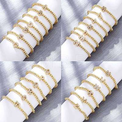 Brass Round Beads Stretch Bracelets BJEW-A034-05G-1