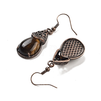 Natural Tiger Eye Teardrop Dangle Earrings EJEW-B055-01R-24-1