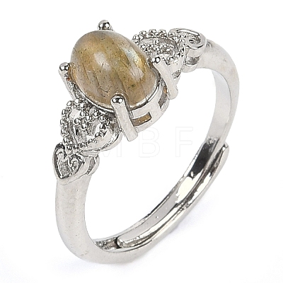 Oval Natural Labradorite Adjustable Rings RJEW-Q819-01P-04-1