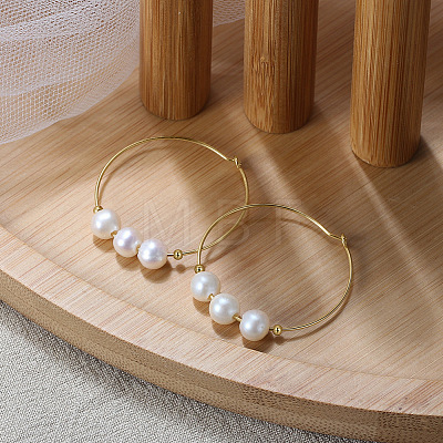 Natural Pearl Beaded Hoop Earrings EJEW-P231-26G-1