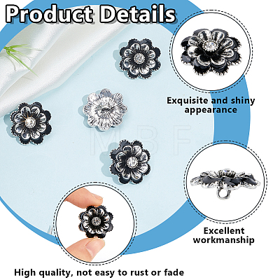 Flower Alloy & Glass Shank Buttons BUTT-WH0061-14-1