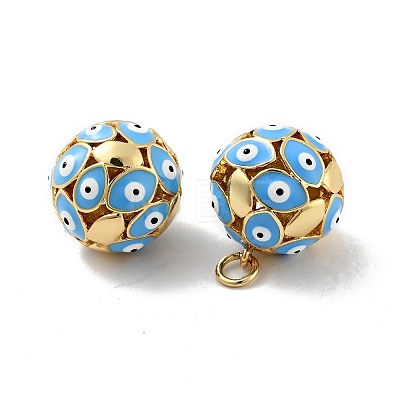 Round with Evil Eye Brass Enamel Pendants KK-G419-15G-02-1