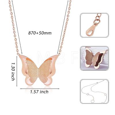Long Chain Necklace with Butterfly Pendant Stainless Steel Rose Gold Sweater Necklace Adjustable Chain Necklace with Circles Ornaments Trendy Neck Jewelry for Women JN1101A-1
