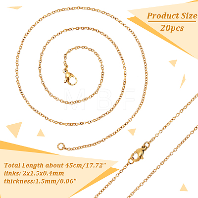  20Pcs Ion Plating(IP) 304 Stainless Steel Cable Chain Necklaces Set for Men Women MAK-NB0001-15G-1