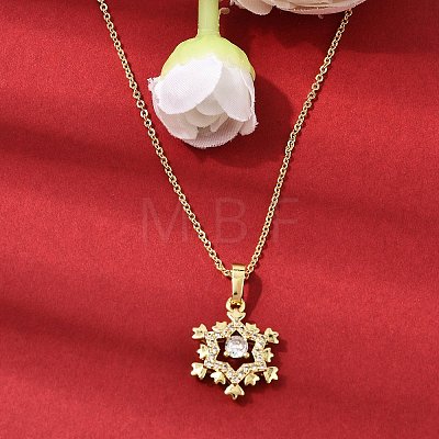 Christmas Snowflake Brass Micro Pave Cubic Zirconia Pendants Necklaces NJEW-L468-01G-A01-1