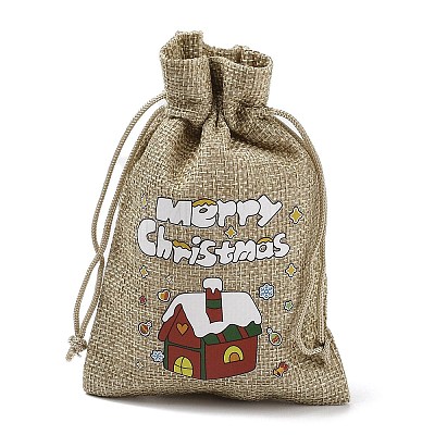 Christmas Printed Burlap Packing Pouches Drawstring Bags ABAG-Q053-02A-08-1