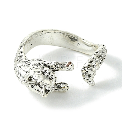 Cat Alloy Open Cuff Rings RJEW-K275-47AS-1