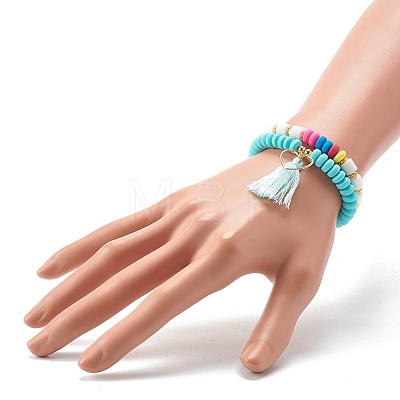 Handmade Polymer Clay Beads Stretch Bracelets Sets BJEW-JB06427-01-1