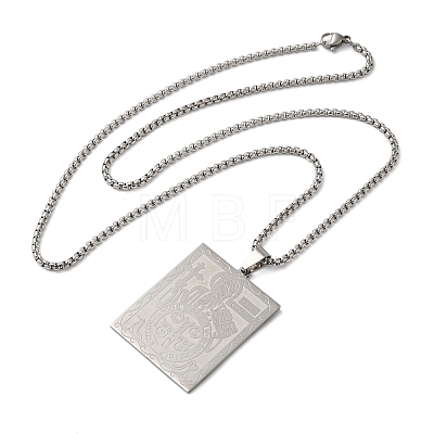 Non-Tarnish Rectangle 304 Stainless Steel Box Chain Saint Benedict Medal Pendant Necklaces for Women and Men NJEW-F324-09P-1