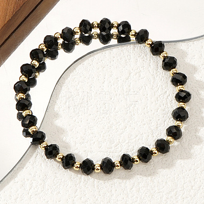 Rondelle Faceted Glass & Brass Bead Stretch Bracelets UG9794-1