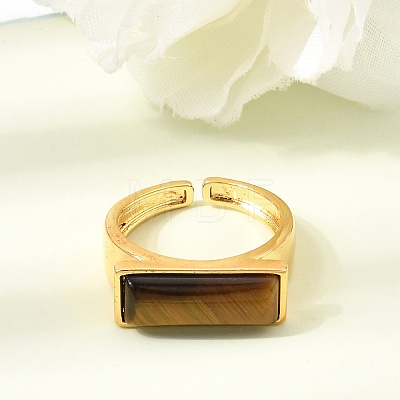 Brass with Natural Tiger Eye Cuff Open Rings for Women GG-CBA0B5A-04G-03-1
