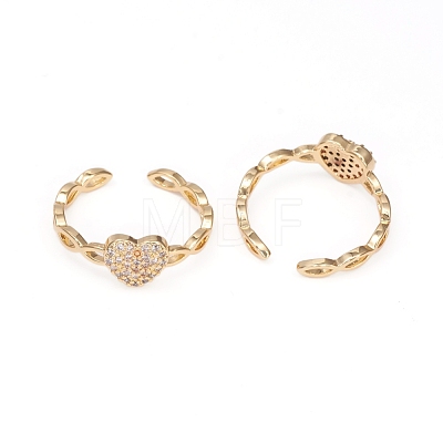 Adjustable Brass Micro Pave Clear Cubic Zirconia Cuff Rings RJEW-I065-05G-1