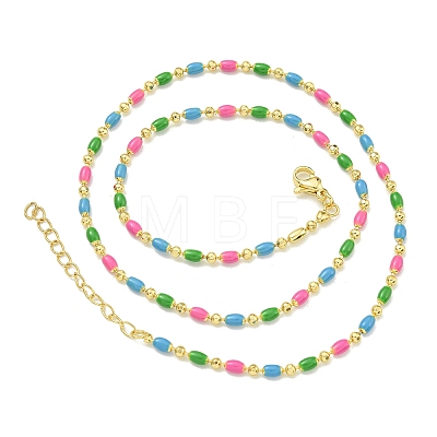 Brass Enamel Column Link Chain Necklaces NJEW-H039-10A-01G-1