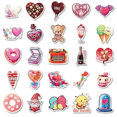 Sweet Valentine's Day 50Pcs PVC Adhesive Waterproof Stickers PW-WG24028-01-1