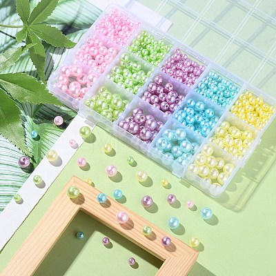 605Pcs 15 Style Spray Painted ABS Plastic Imitation Pearl Beads OACR-YW0001-34-1
