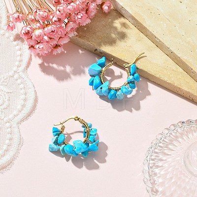 Synthetic Turquoise Chips Braided Hoop Earrings EJEW-JE04940-22-1