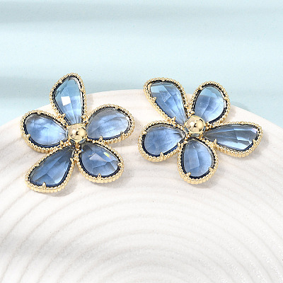 Brass Glass Stud Earrings for Women KK-CBABDD8-18G-1