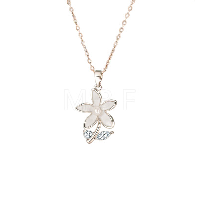Brass Pave Clear Cubic Zirconia and Enamel Flower Pendant 304 Stainless Steel Cable Chain Necklaces for Women WG269F9-03-1