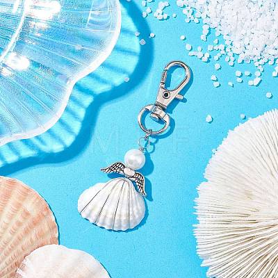 Angel Alloy & Wire Wrapped Natural Shell Pendant Decorations HJEW-JM02017-02-1