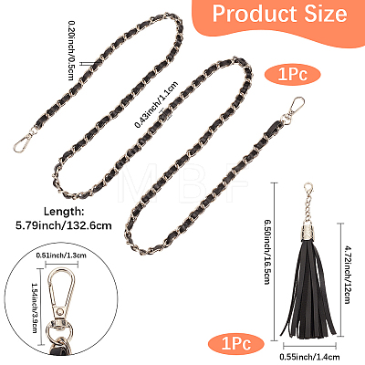 Adjustable Black Imitation Leather Bag Straps PURS-CL0001-55B-1