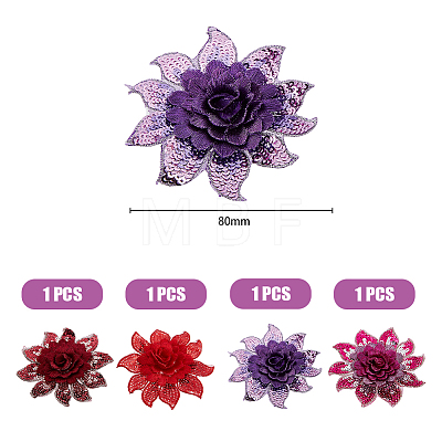  4Pcs 4 Colors 3D Flower Pattern Polyester Fabrics Computerized Embroidery Cloth Sew on Appliques PATC-NB0001-15B-1