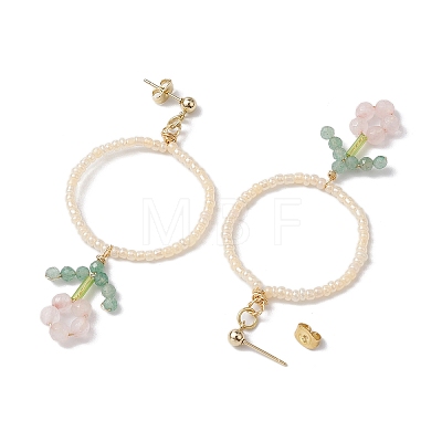 Flower Glass Seed Beads Dangle Earrings EJEW-MZ00148-01-1