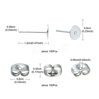 100Pcs 304 Stainless Steel Stud Earring Findings STAS-YW0001-43D-1