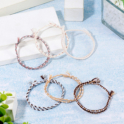6Pcs 6 Colors Bohemian Cotton Cord Braided Bracelets BJEW-TA0001-28-1