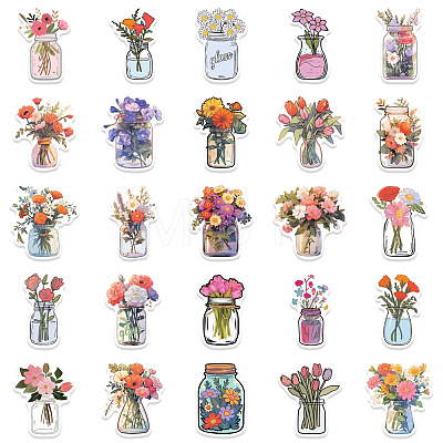 50Pcs Flower Vase PVC Waterproof Self-Adhesive Stickers PW-WG20672-01-1
