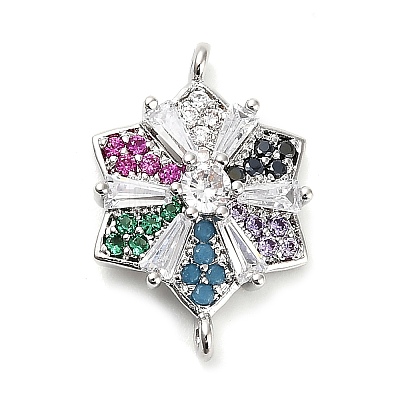 Brass Colorful Cubic Zirconia Connector Snowflake Connector Charms KK-L229-079P-01-1