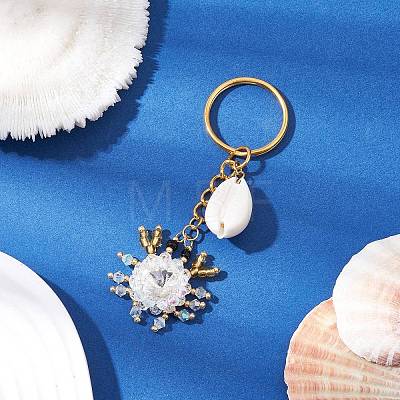 Crab Glass Seed Beads Pendant Keychain HJEW-MZ00106-02-1