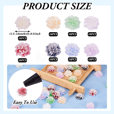 50pcs 5 colors Frosted Resin Flower Cabochons CRES-TA0001-27-1