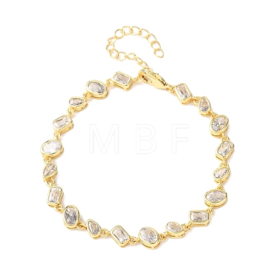 Brass Micro Pave Clear Cubic Zirconia Link Chain Bracelets for Women BJEW-K274-13G-1