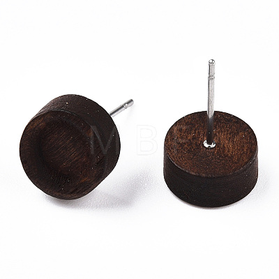 Dyed Wood Flat Round Stud Earrings with 304 Stainless Steel Pin for Women EJEW-TAC0021-11-1
