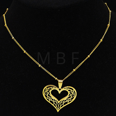 Hollow Out Heart 201 Stainless Steel Pendant Necklaces for Women FS-WG1E05F-02-1