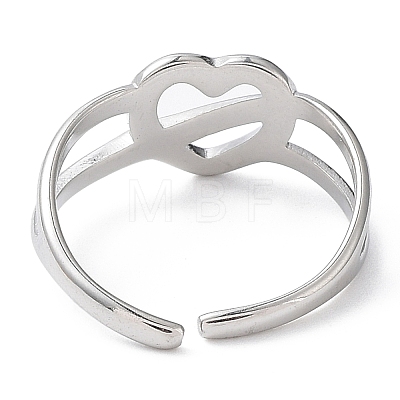 304 Stainless Steel Hollow Heart Open Cuff Rings RJEW-D006-05P-1