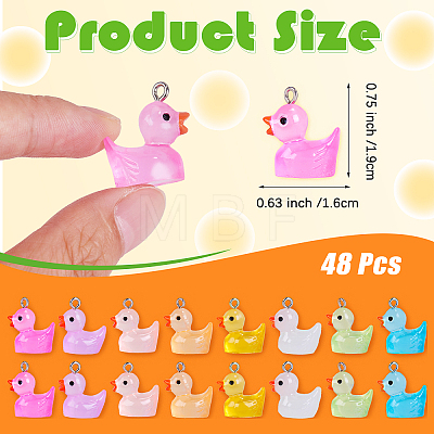 48Pcs 8 Colors Transparent Resin Pendants Colorful Night Glow Duck Pendant Creative Jewelry Accessories JX860A-1