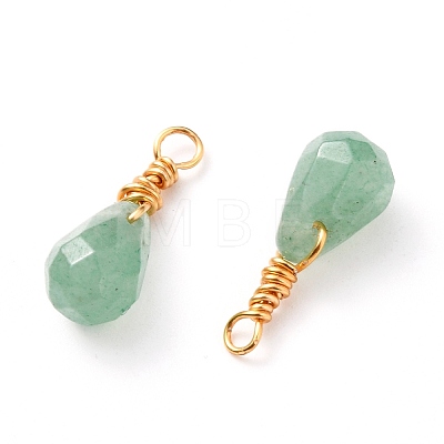 Wire Wrapped Faceted Natural Green Aventurine Pendants PALLOY-JF00541-01-1