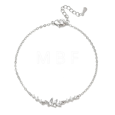 Brass Pave Clear Cubic Zirconia Link Bracelets KK-CBA6980-22P-1