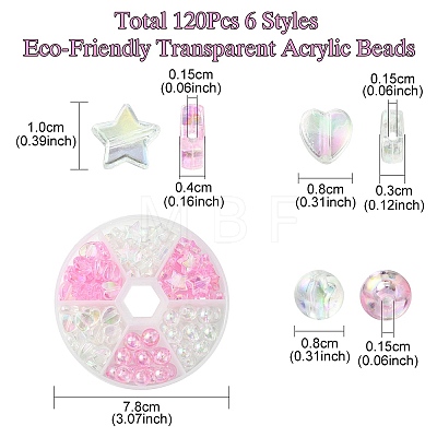 120Pcs 6 Styles Eco-Friendly Transparent Acrylic Beads TACR-YW0001-89-1