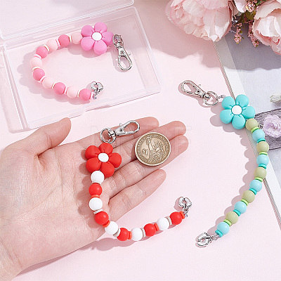 3Pcs Flower Handmade Polymer Clay & Silicone Pendant Decorations HJEW-PH02452-1