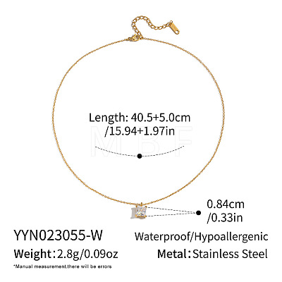 Square Cubic Zirconia Pendant Necklaces with 304 Stainless Steel Real 18K Gold Plated Cable Chains for Women DB6787-2-1