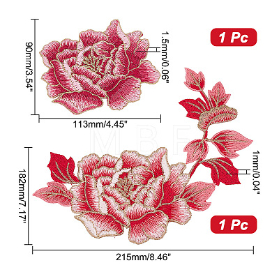  2Pcs 2 Style Peony Polyester Embroidery Sew on Clothing Patches PATC-NB0001-11D-1