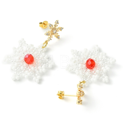 Christmas Snowflake Glass Seed Braided Dangle Earrings EJEW-MZ00233-02-1