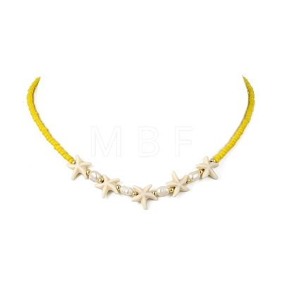 2Pcs 2 Styles Ocean Turtle Starfish Synthetic Turquoise & Natural Pearl & Glass Seed Beaded Necklaces NJEW-JN06130-02-1